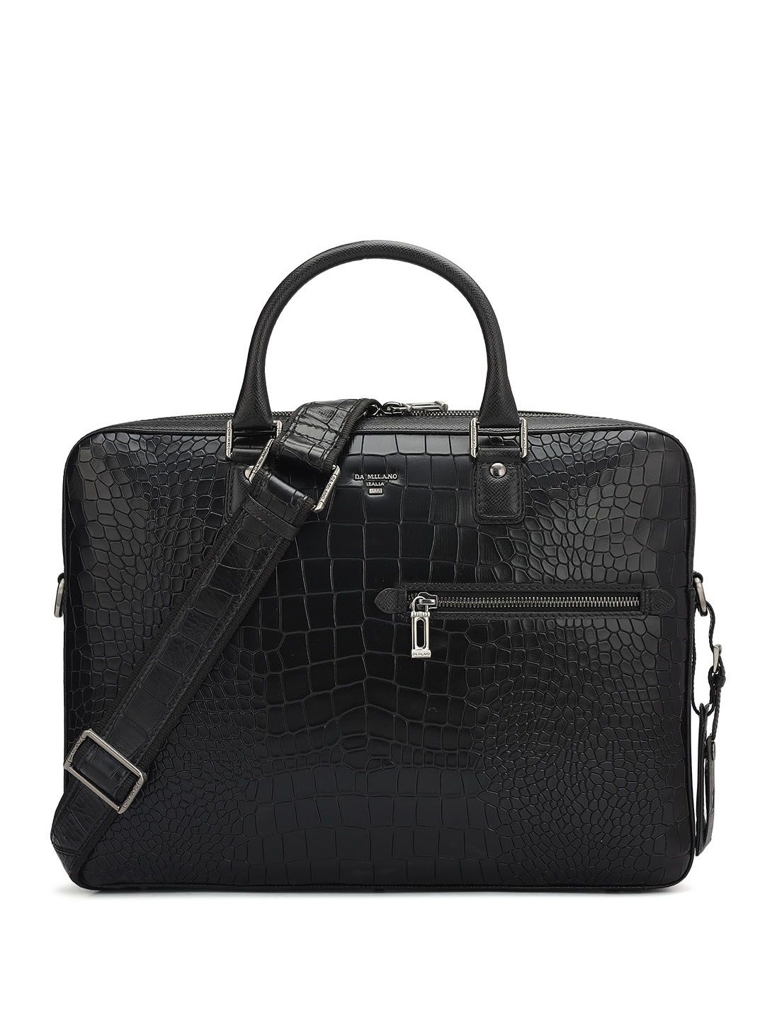 

Da Milano Men Textured Leather Laptop Bag, Black
