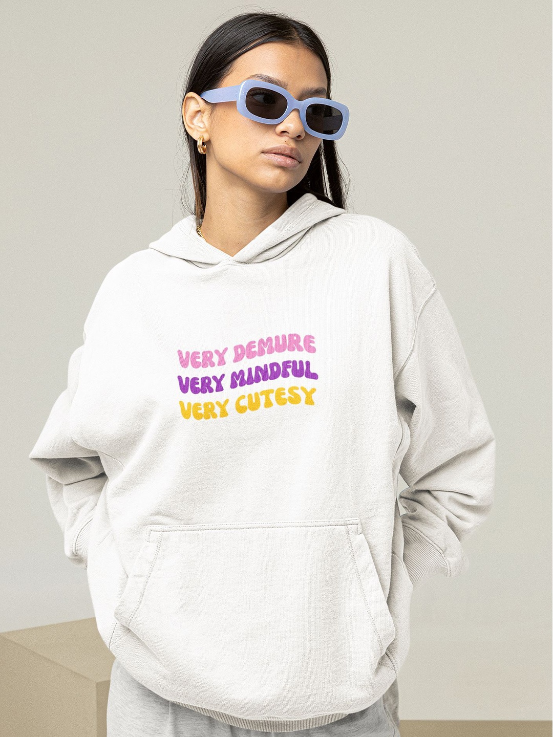 

TheBTclub Women Demure Mindful Hooded Sweatshirt, White