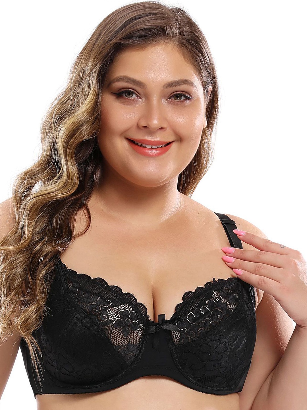 

LULU & SKY Women Floral Medium Coverage Non Padded Push-Up Bra, Black