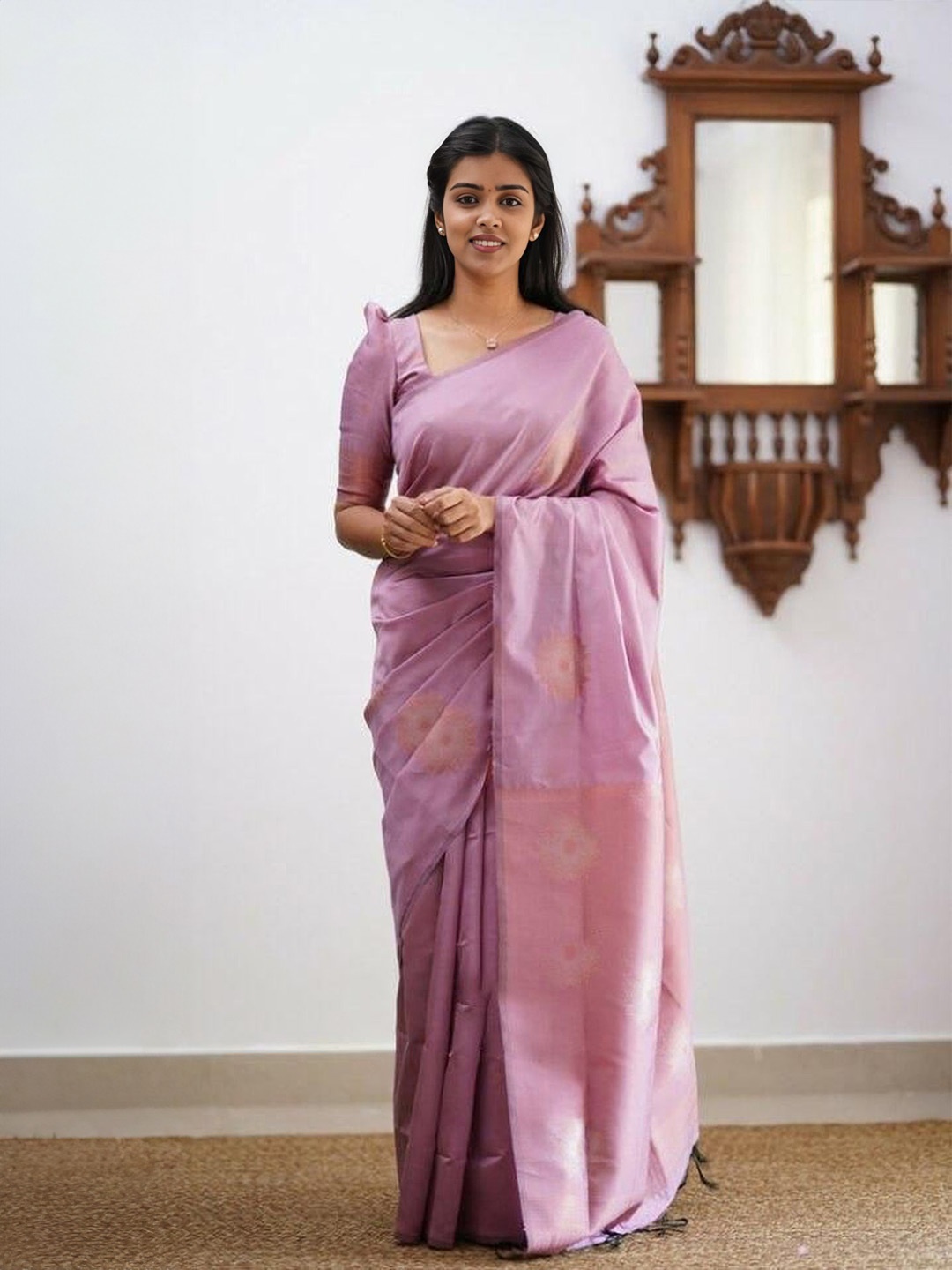 

Upalksh Ethnic Motifs Woven Design Zari Banarasi Saree, Pink