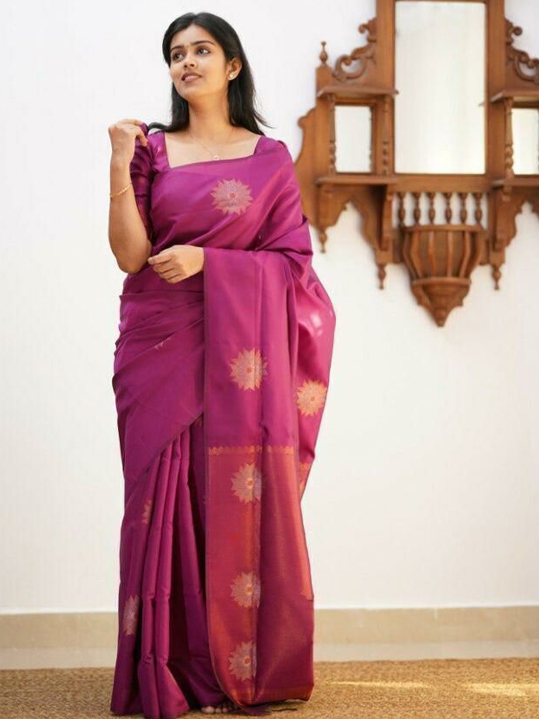 

Upalksh Ethnic Motifs Zari Jamdani Saree, Pink