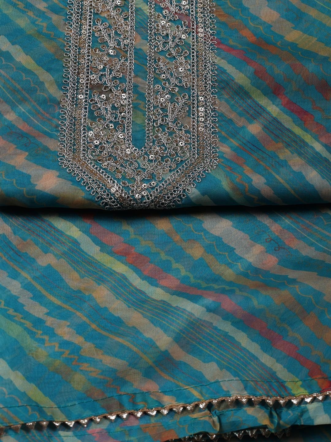 

Meena Bazaar Printed Organza Unstitched Dress Material, Blue