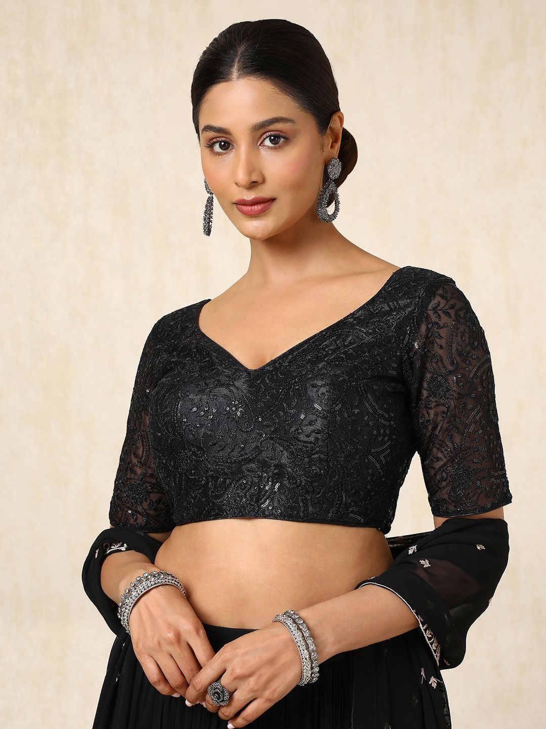

Soch Womens Embellished Padded Blouse With Sequins, Black