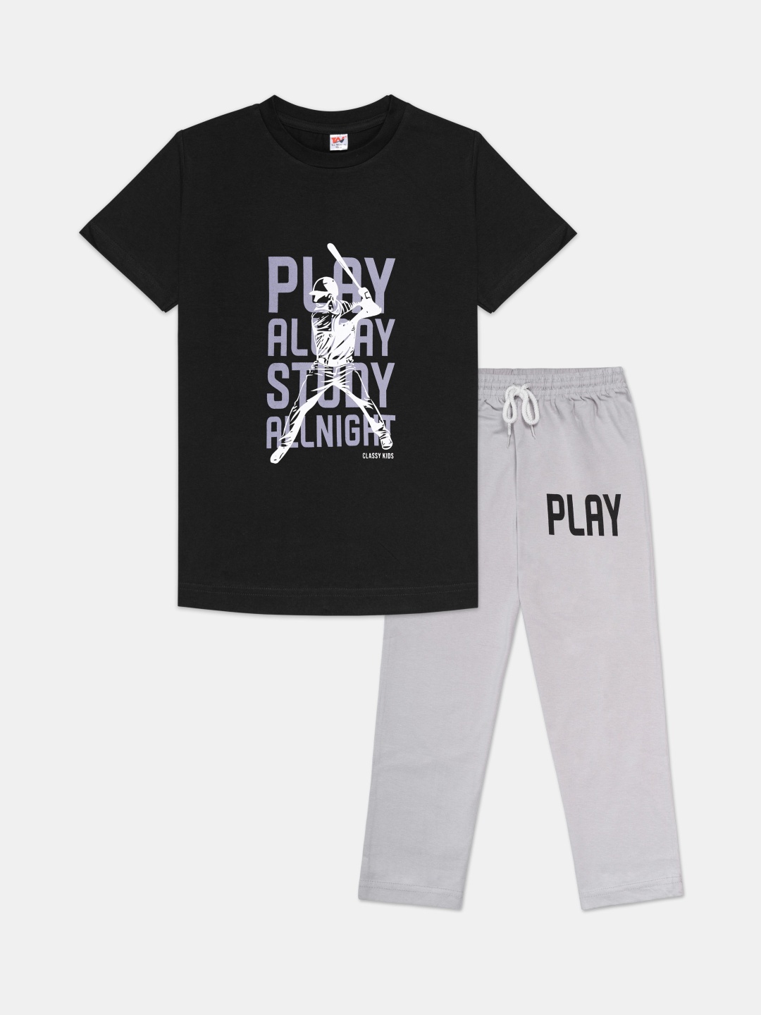 

Tee Weavers Boys Pure Cotton Typography Printed Night suit, Black