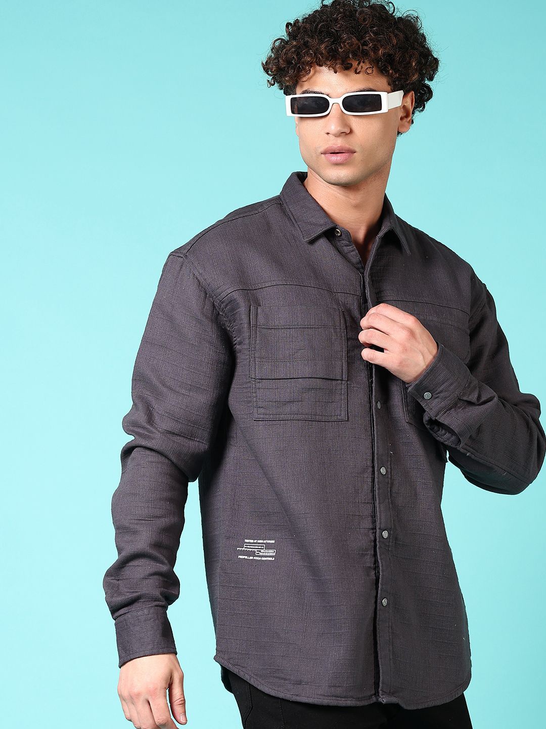 

V-Mart Men Spread Collar Solid Cotton Casual Shirt, Grey