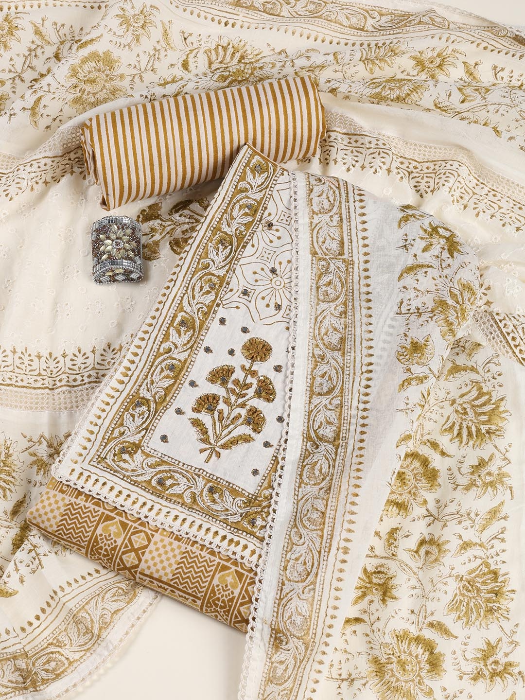 

Meena Bazaar Printed Unstitched Dress Material, Mustard