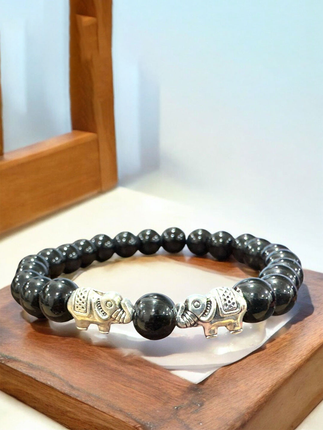 

AKLINA Beaded Ceramic Elasticated Bracelet, Black