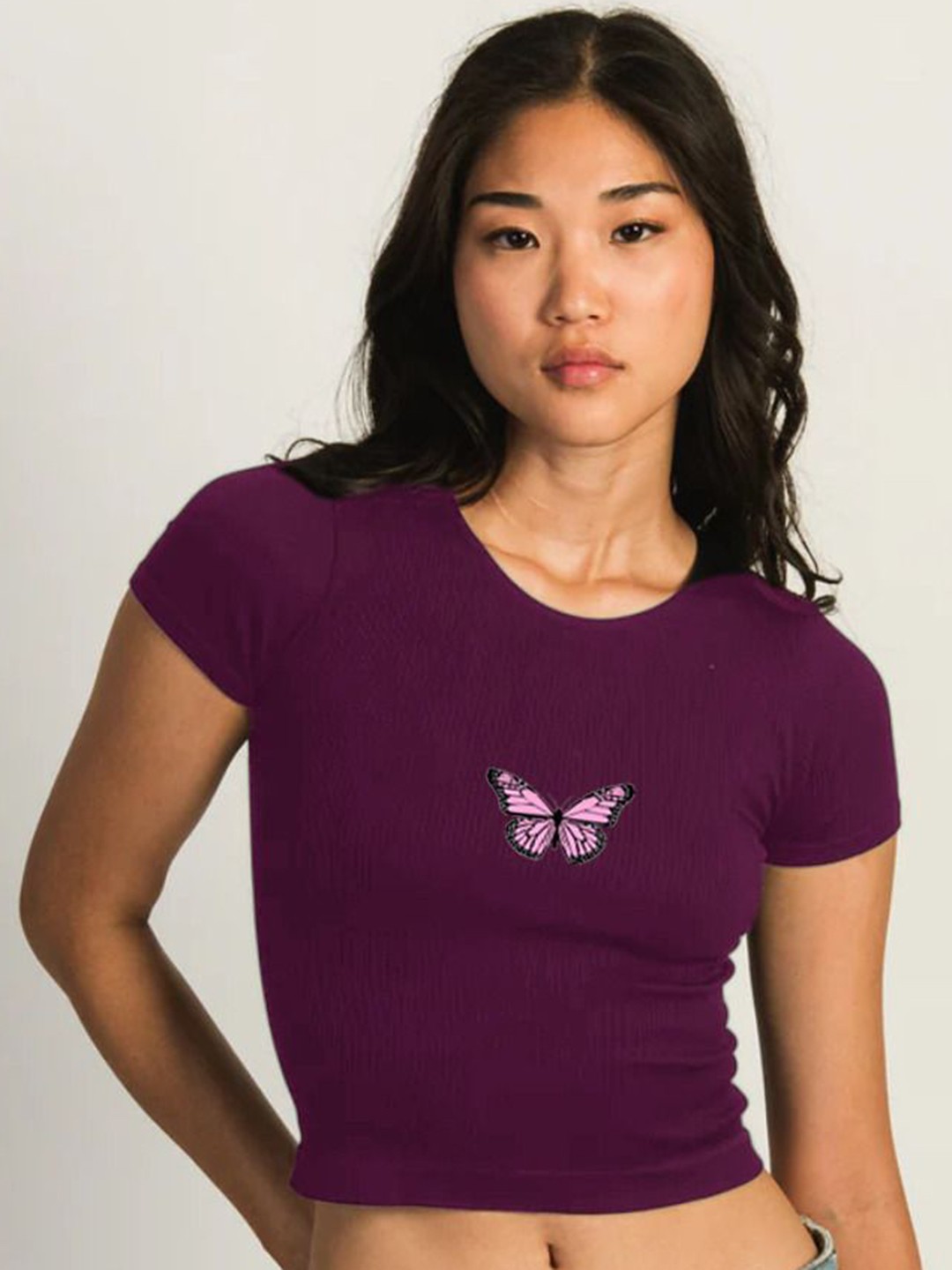 

sollobell Printed Fitted Cotton Crop Top, Purple