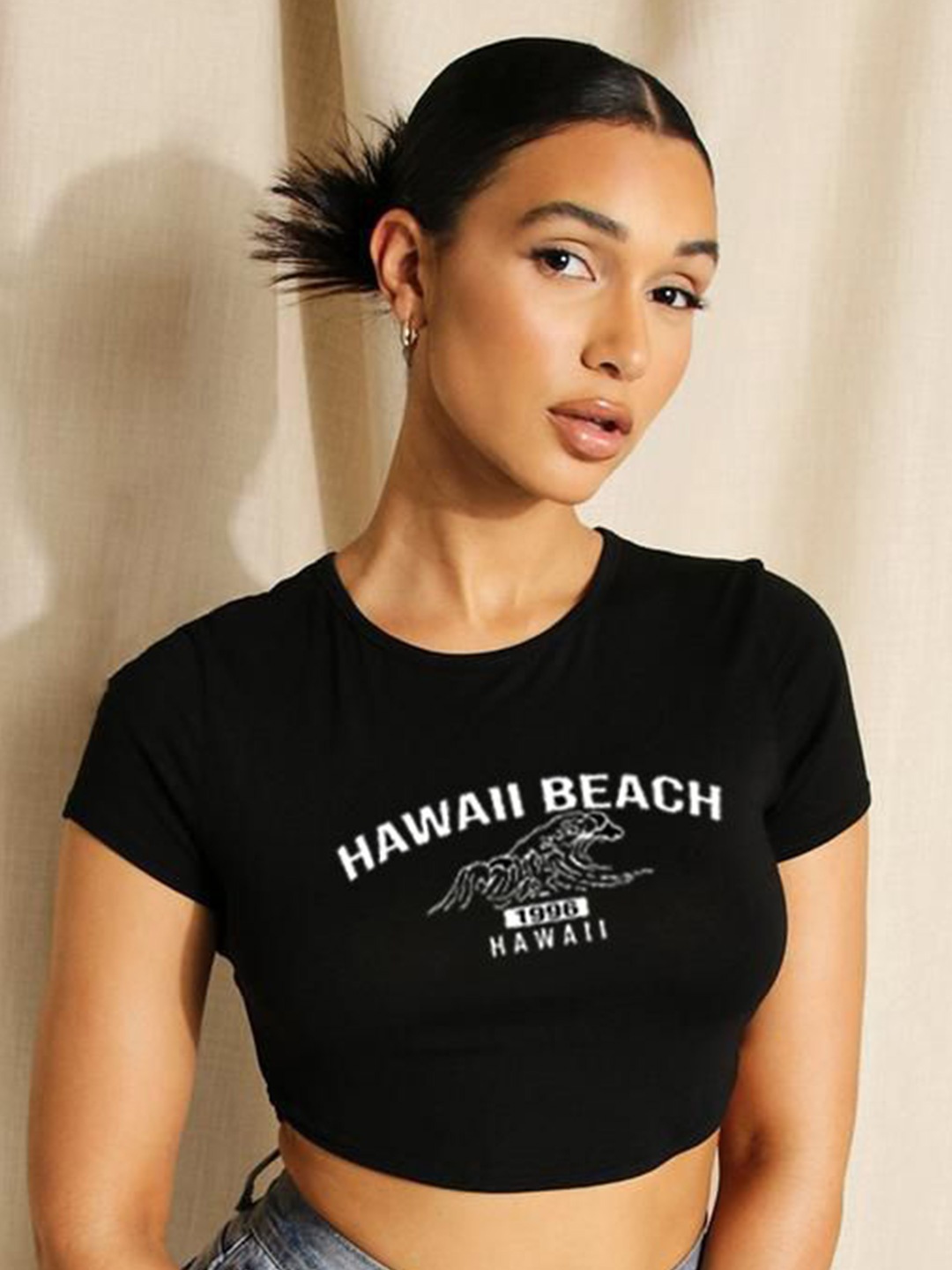 

sollobell Printed Cotton Crop Top, Black
