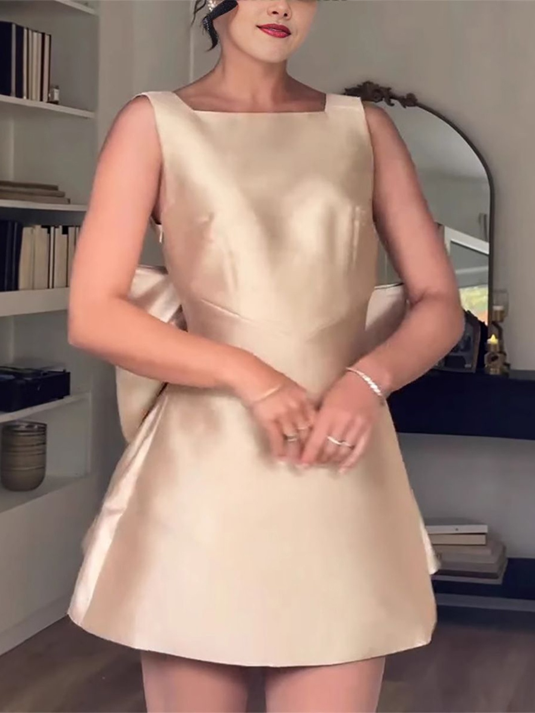

StyleCast x Revolte Satin A-Line Dress, Beige