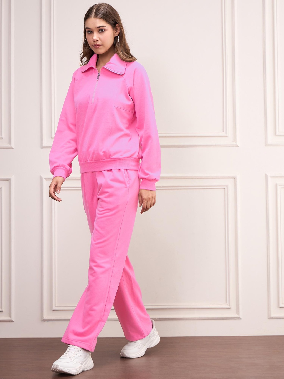 

StyleStone Women's Solid Fleece Tracksuit Set, Pink