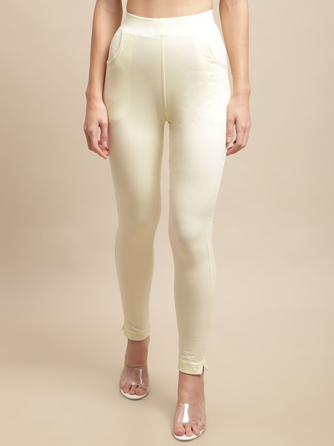 

Valles365 by S.C. Women Cotton Ankle Length Legging With Pockets, Cream