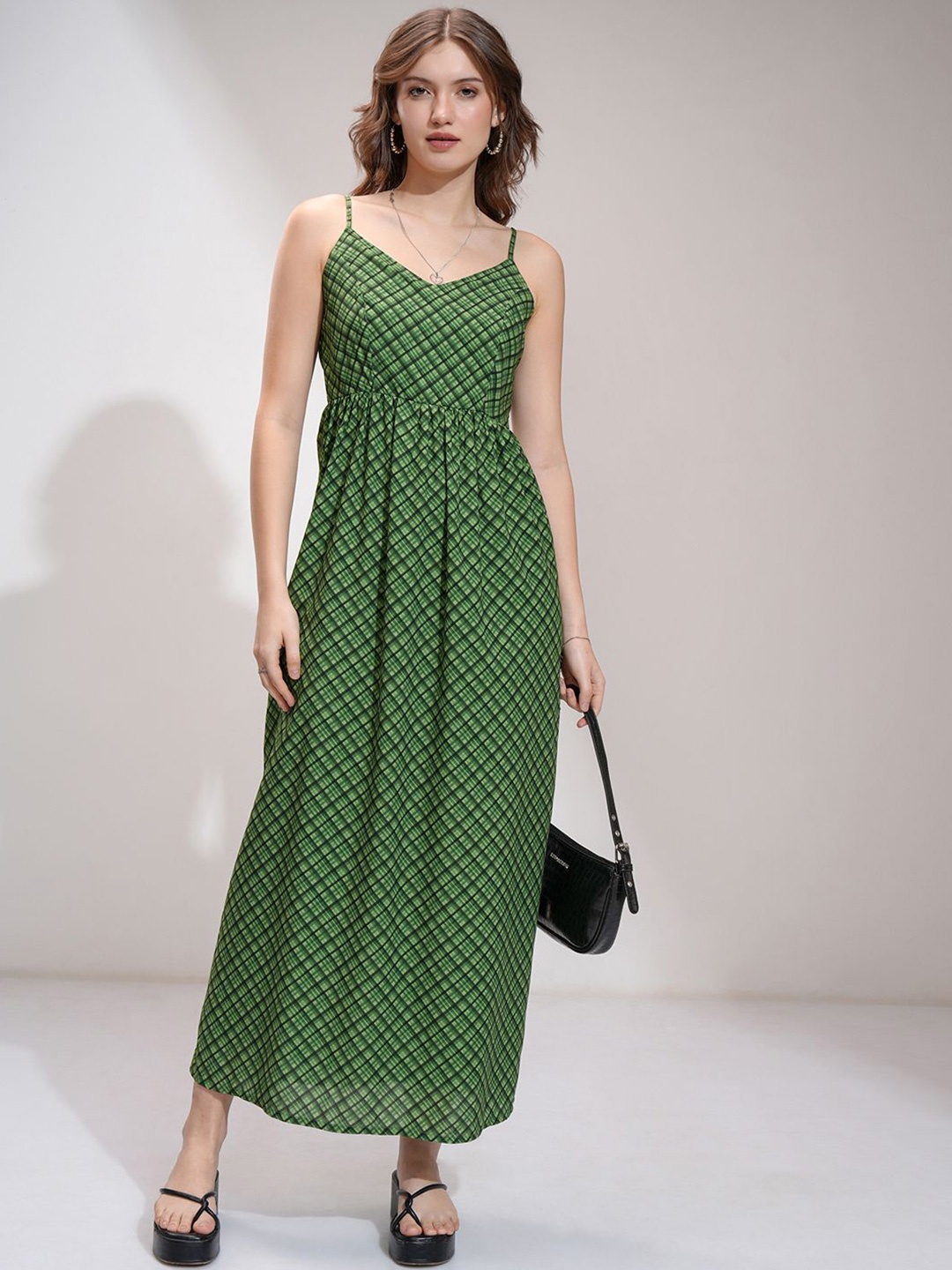 

Tokyo Talkies Women Printed Strappy Fit Flare Maxi Dress, Green