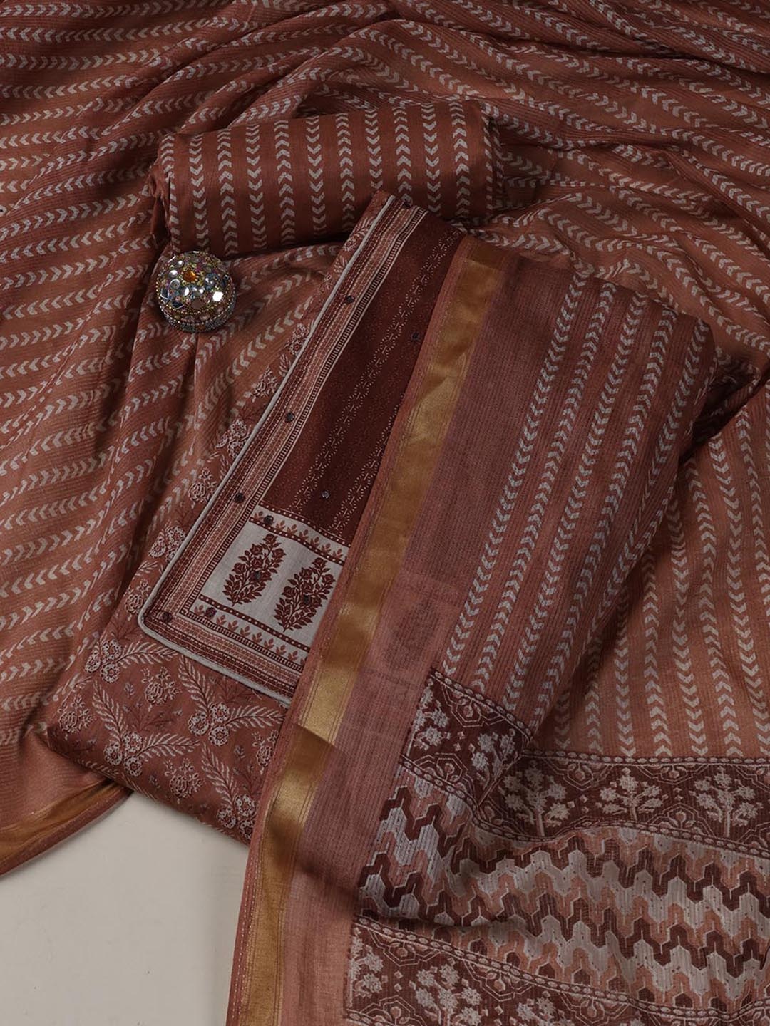 

Meena Bazaar Printed Unstitched Dress Material, Brown