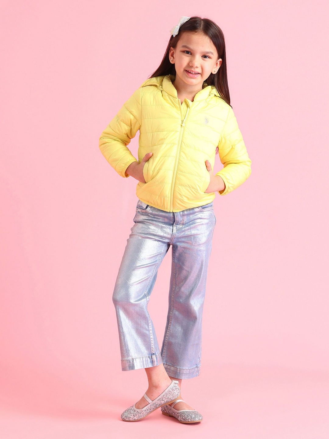 

U.S. Polo Assn. Kids Girls Hooded Solid Casual Padded Jacket, Yellow