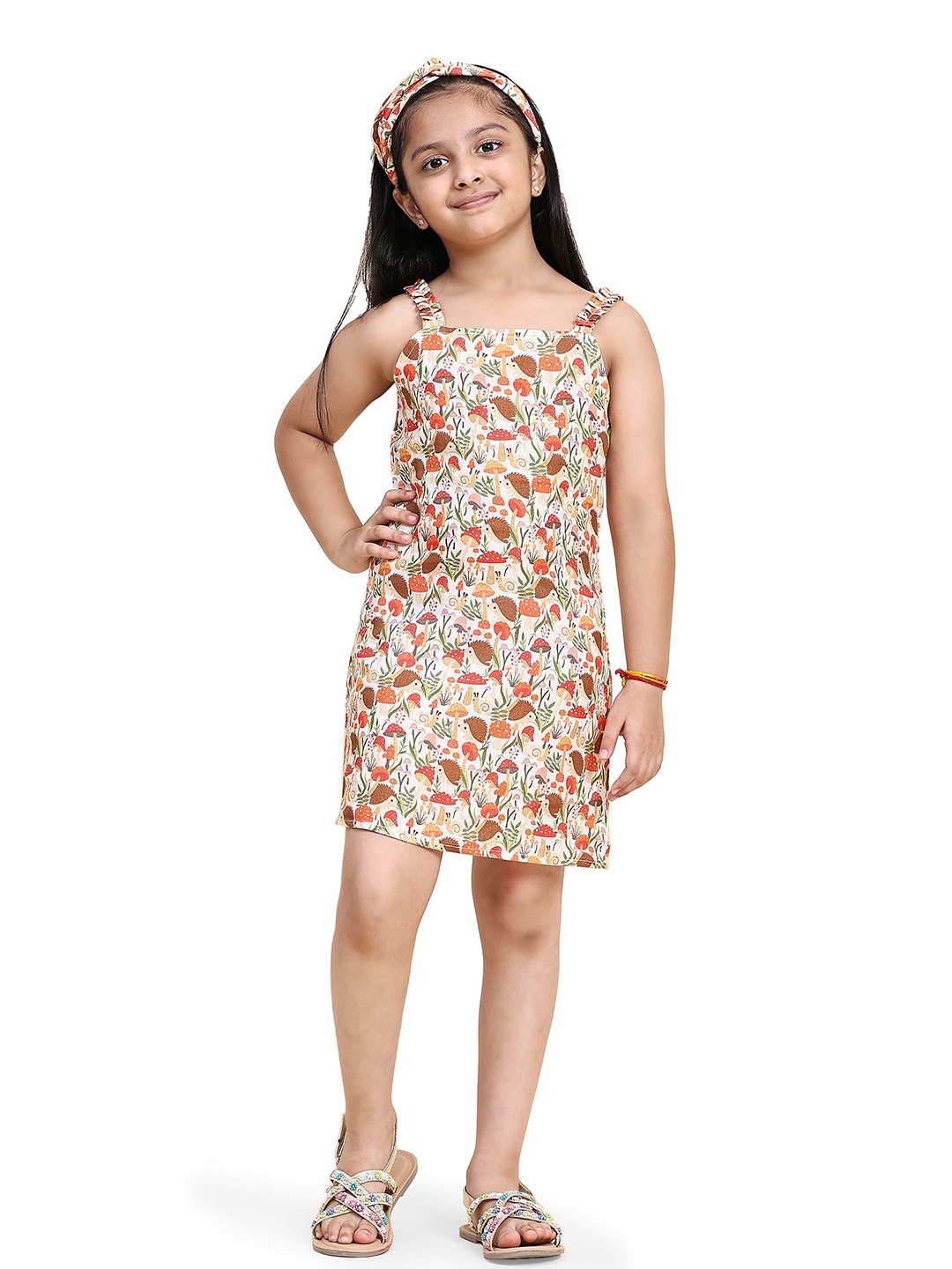 

Funny Bones Clothings Girls Printed Linen A-Line Dress, Multi