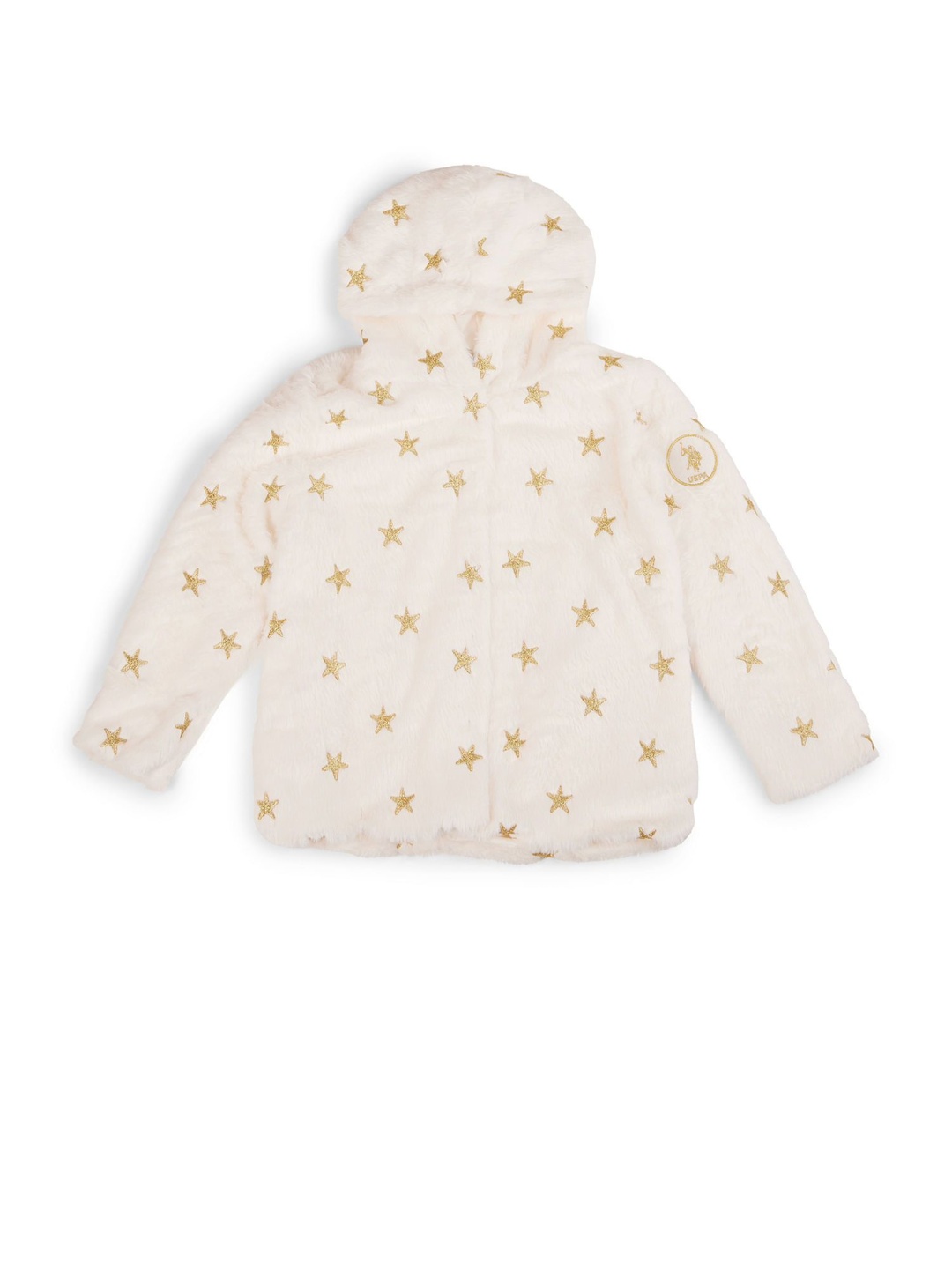 

U.S. Polo Assn. Kids Girls Hooded Self Design Casual Parka Jacket, White