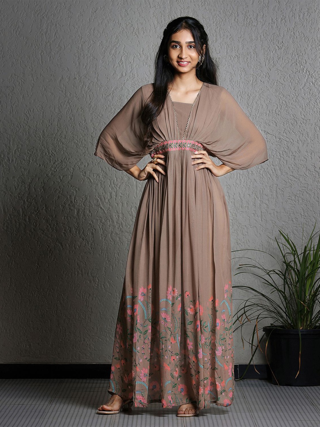 

SUKRUTI DESIGN Women Floral Printed Fit & Flare Maxi Dress, Brown