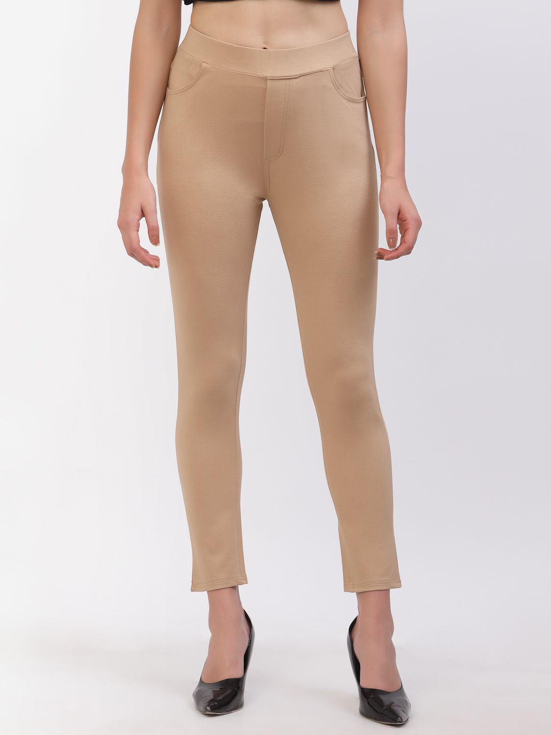 

DELIS Women Skinny Fit Jeggings, Beige