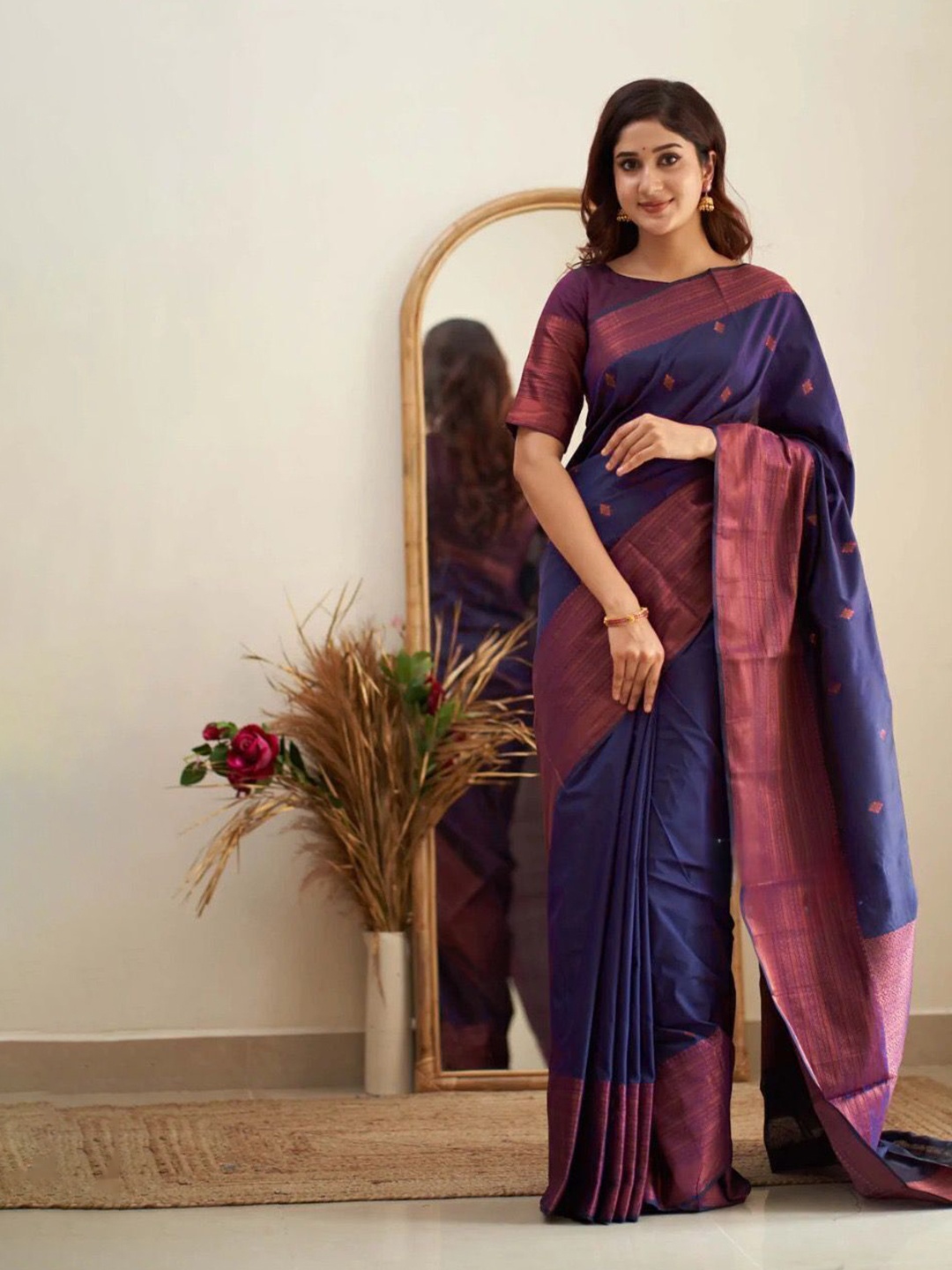 

Upalksh Ethnic Motifs Zari Pure Silk Banarasi Saree, Blue