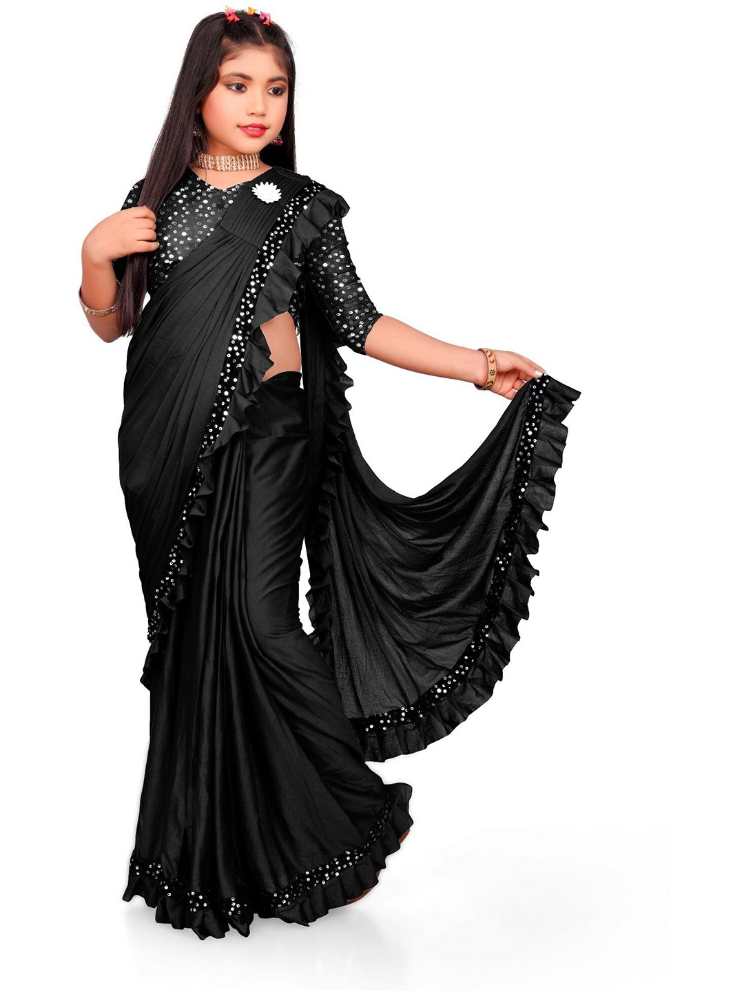 

Aika Sequinned Pure Silk Half and Half Banarasi Saree, Black