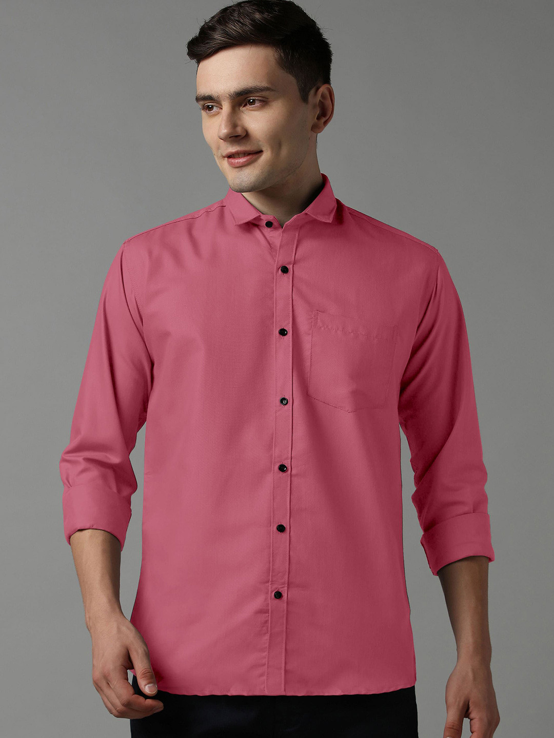 

WOXEN Men Original Fit Spread Collar Solid Cotton Formal Shirt, Pink