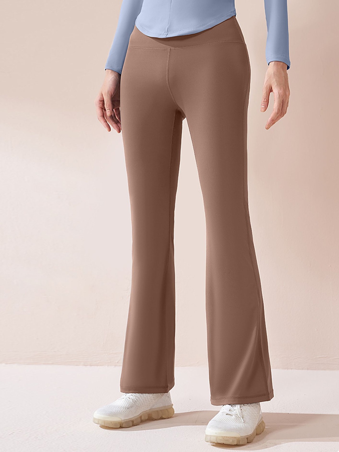 

LULU & SKY Women High Waisted Flared Tights, Brown