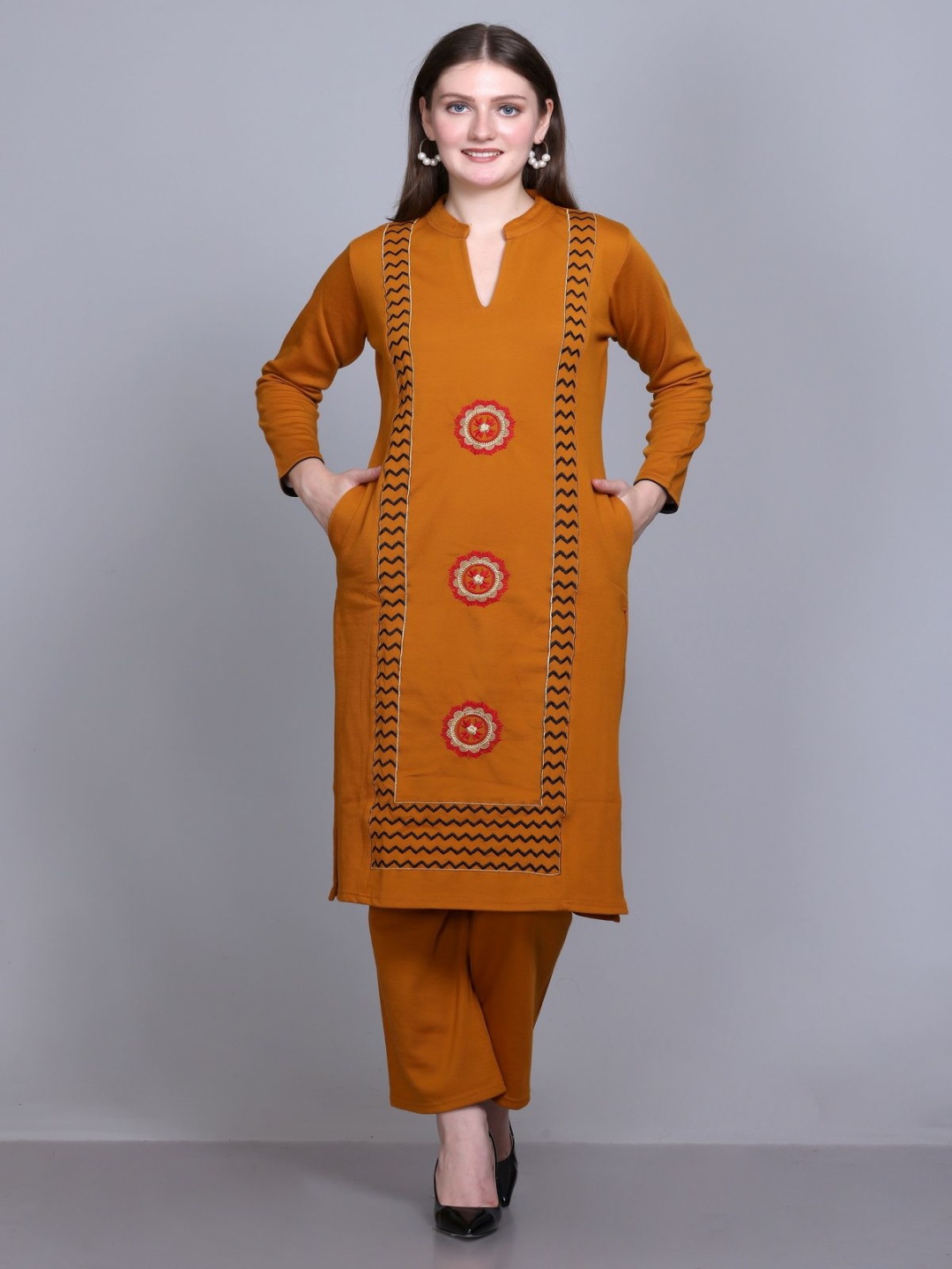 

ROSARY Winter Women Ethnic Motifs Regular Kurta with Palazzos & With Dupatta, Yellow