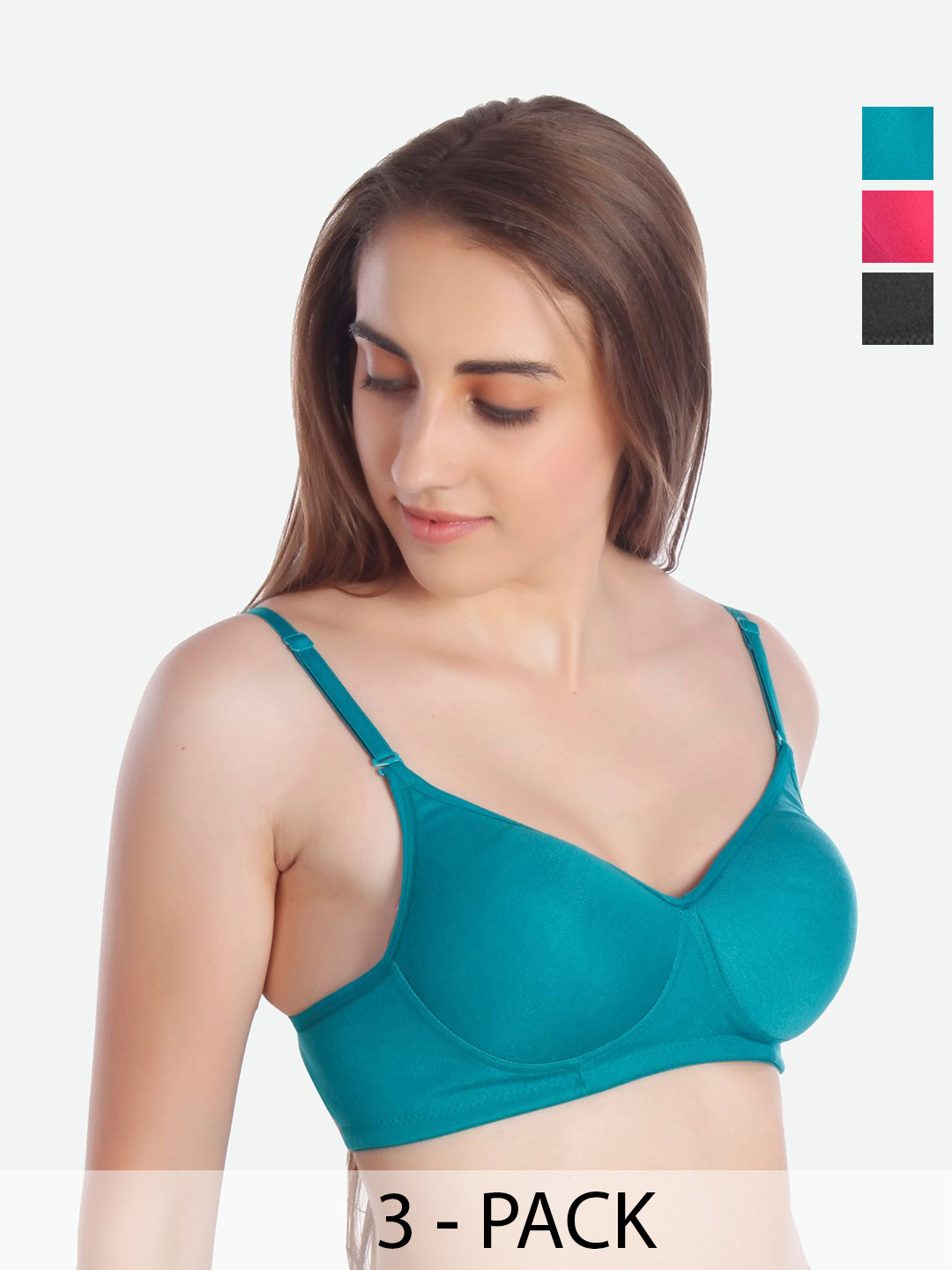 

MiEstilo Pack Of 3 Full Coverage Lightly Padded Seamless Molded Cup Bra, Teal