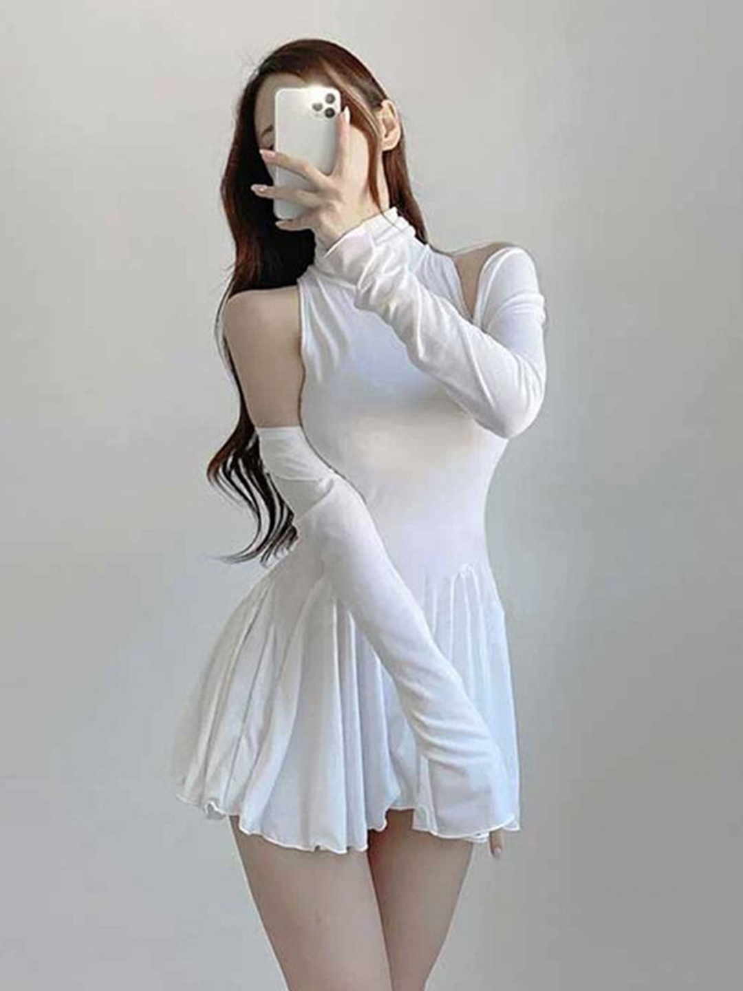 

LULU & SKY High Neck Drop-Waist Mini Dress, White