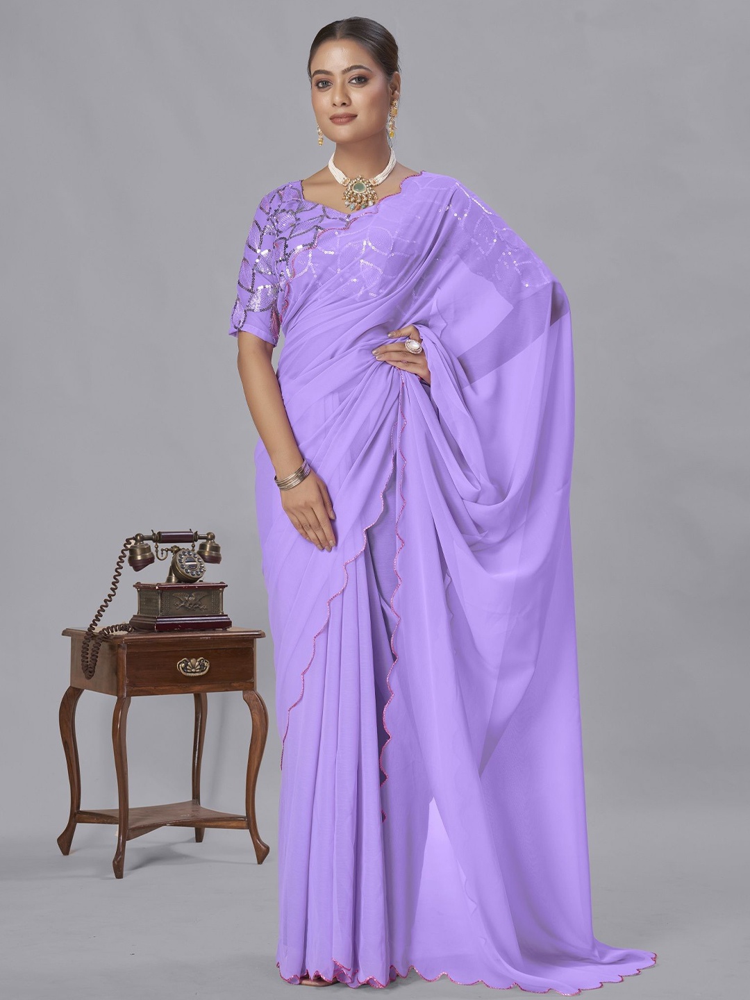 

Aika Embroidered Kanjeevaram Saree, Purple