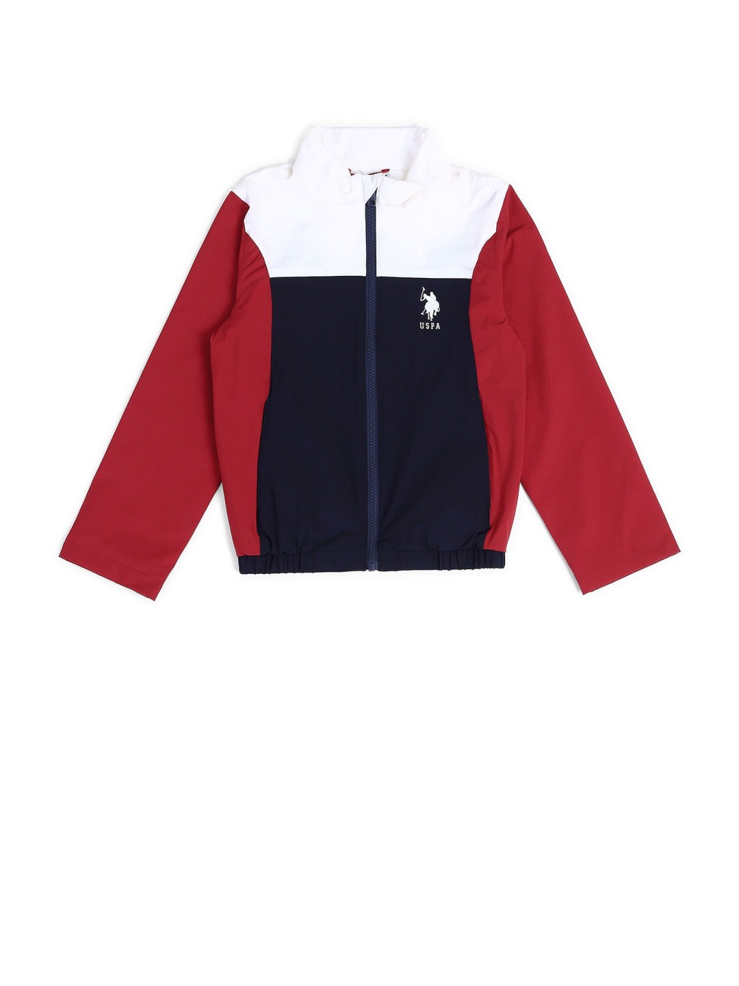 

U.S. Polo Assn. Kids Boys Mock Collar Colourblocked Casual Bomber Jacket, Red