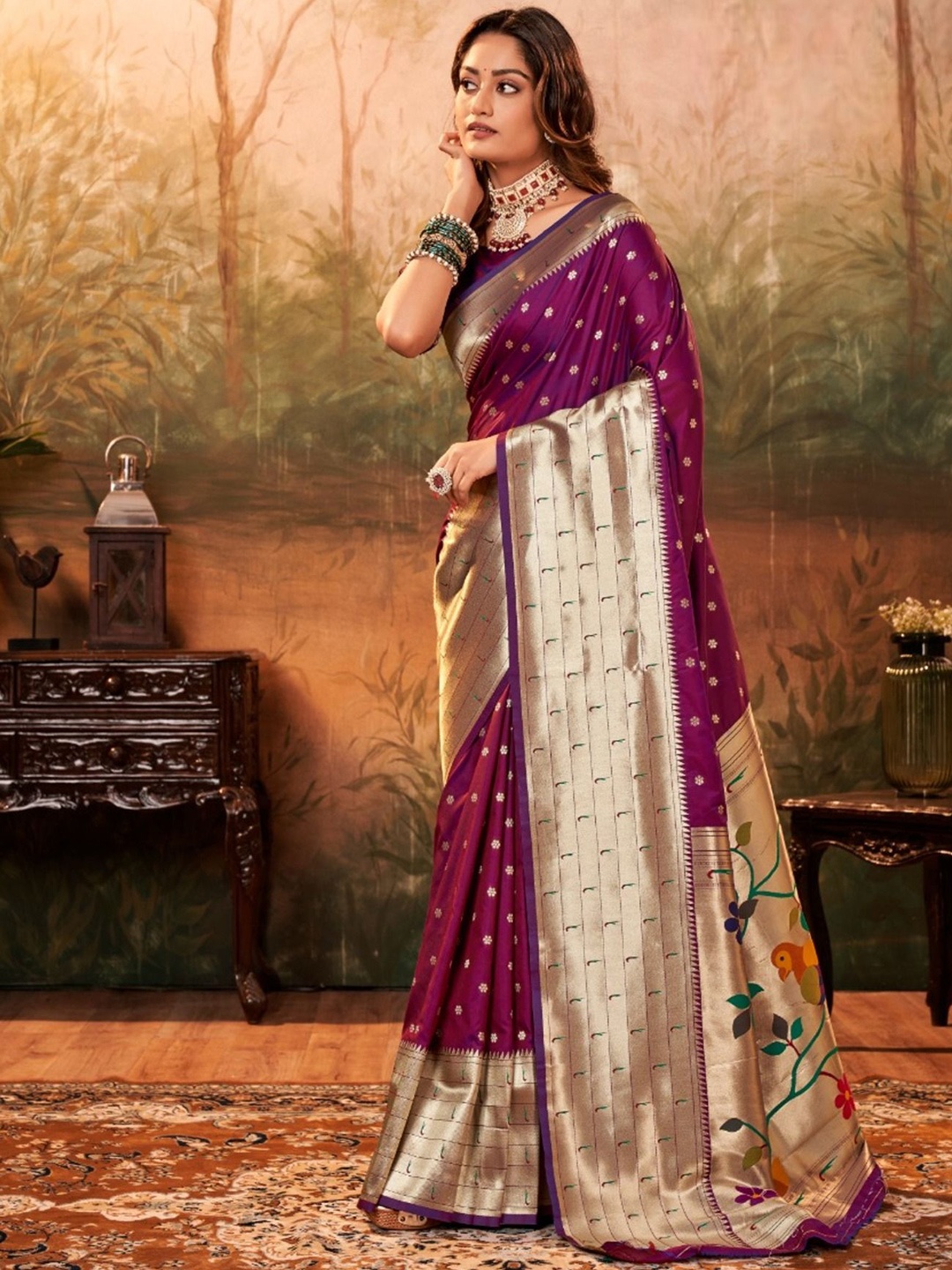 

Panzora Woven Design Zari Paithani Saree, Purple