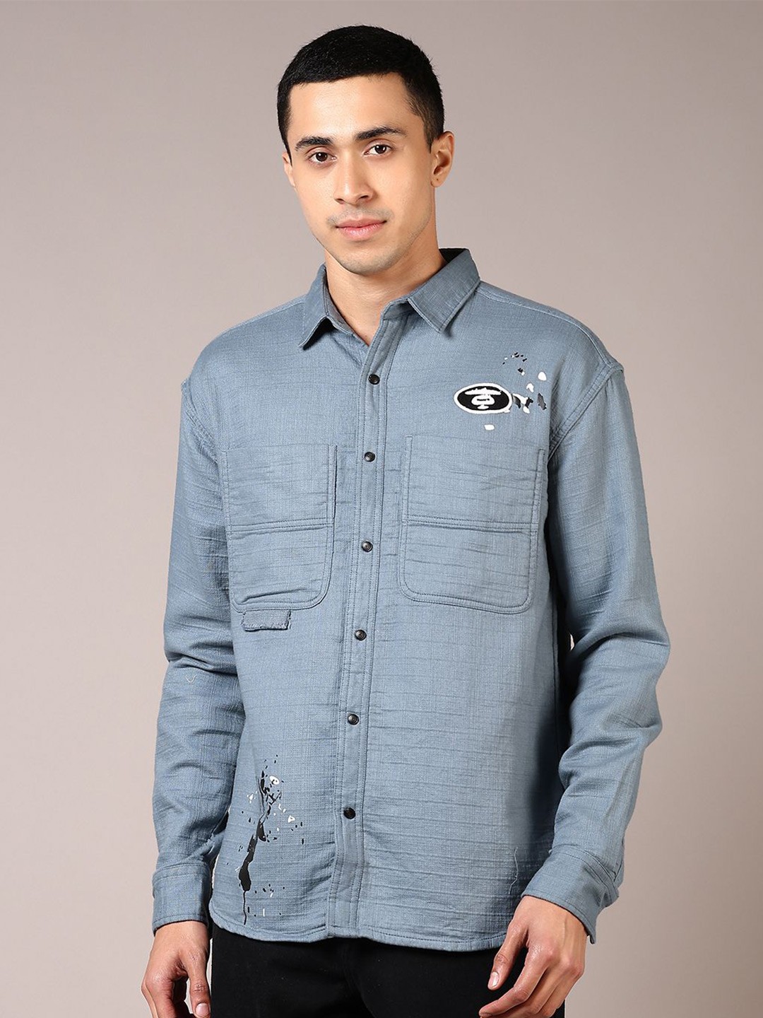 

V-Mart Men Spread Collar Solid Cotton Casual Shirt, Blue