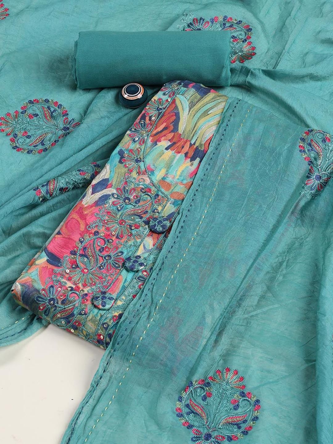 

Meena Bazaar Printed Unstitched Dress Material, Green