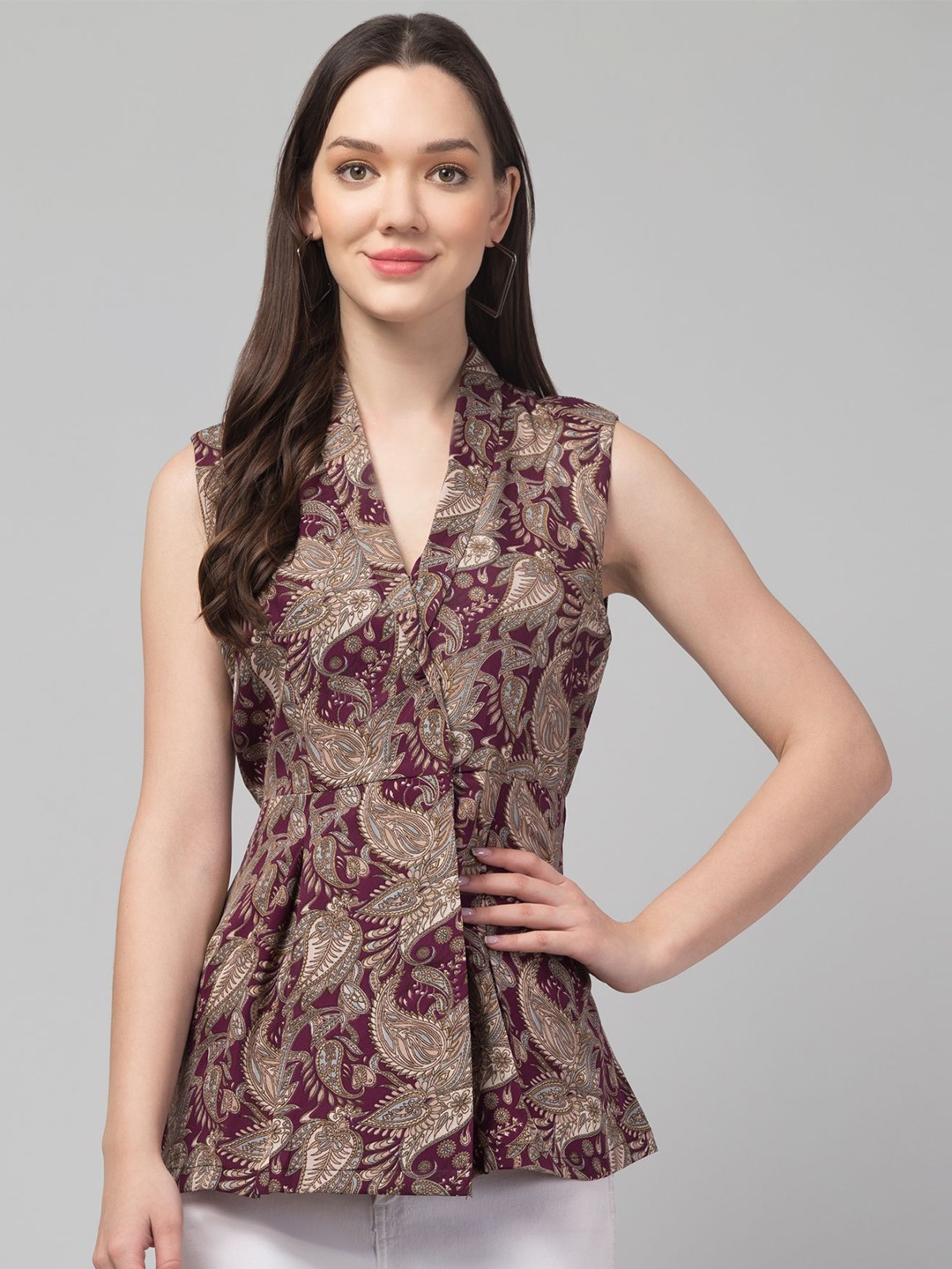 

CULPI Women Floral Printed Crepe three-quarter Top, Multi