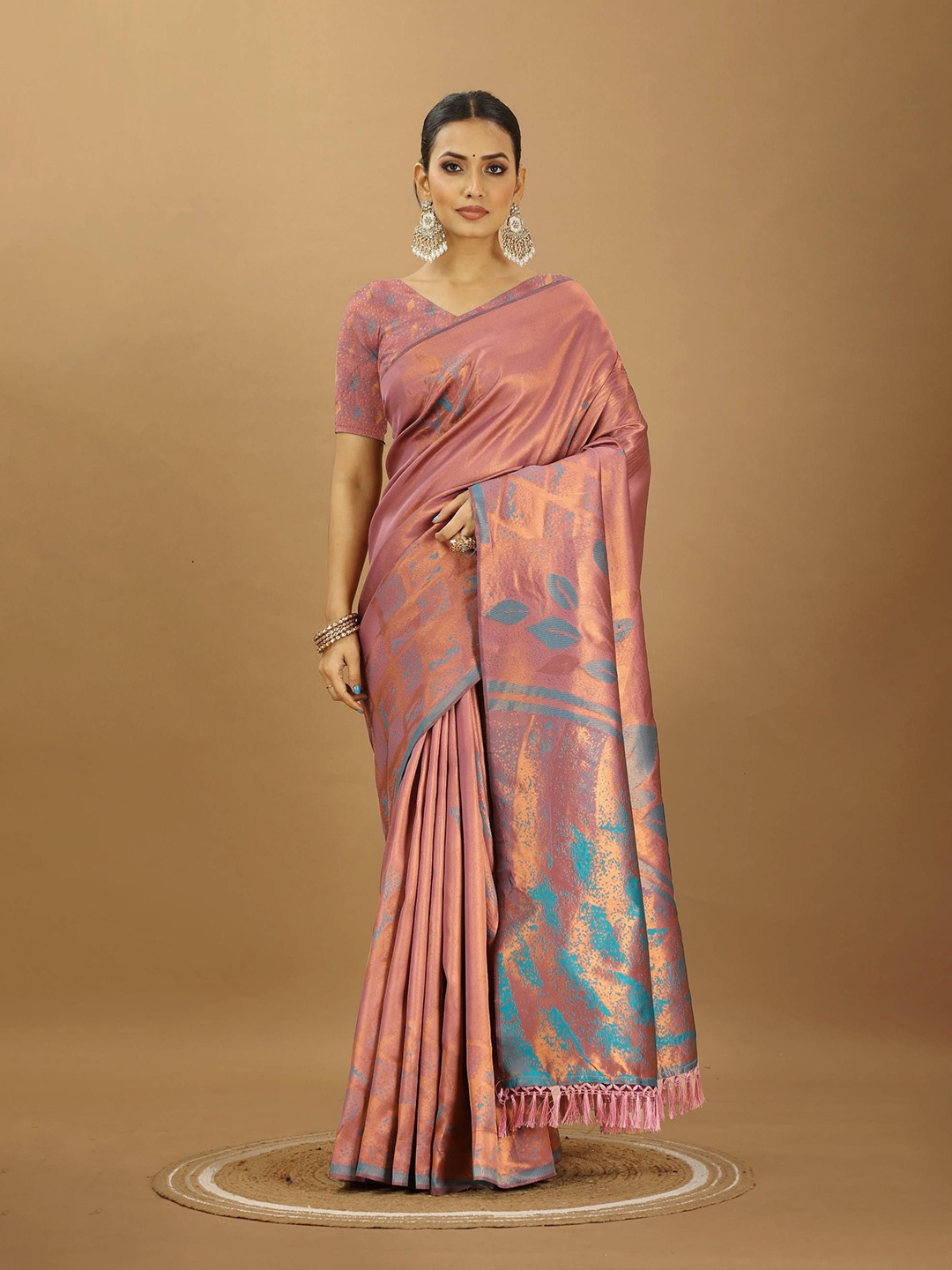 

HI FI NX Woven Design Zari Kanjeevaram Saree, Pink