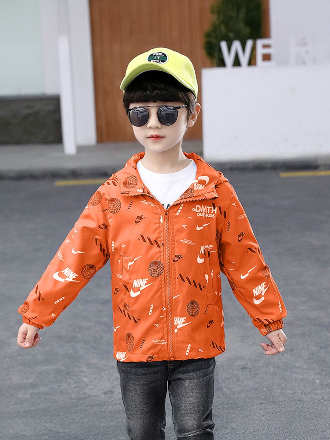 

Xsole Unisex Kids Graphic Printed Bomber Jacket, Orange