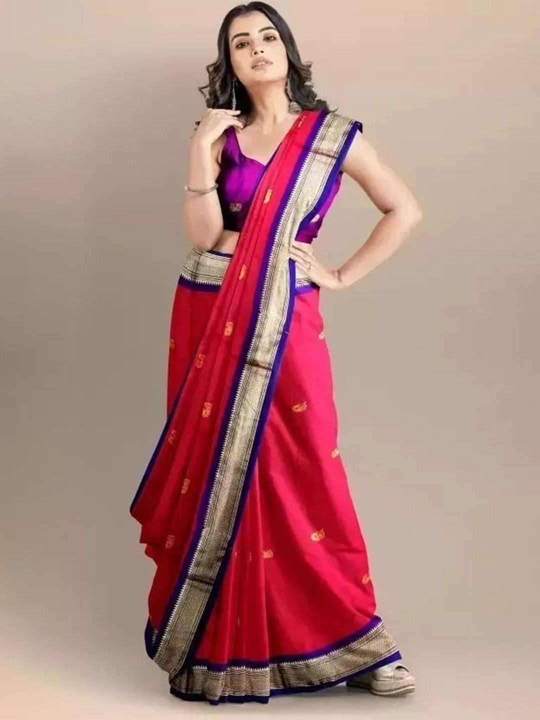 

Upalksh Woven Design Zari Pure Silk Paithani Saree, Red