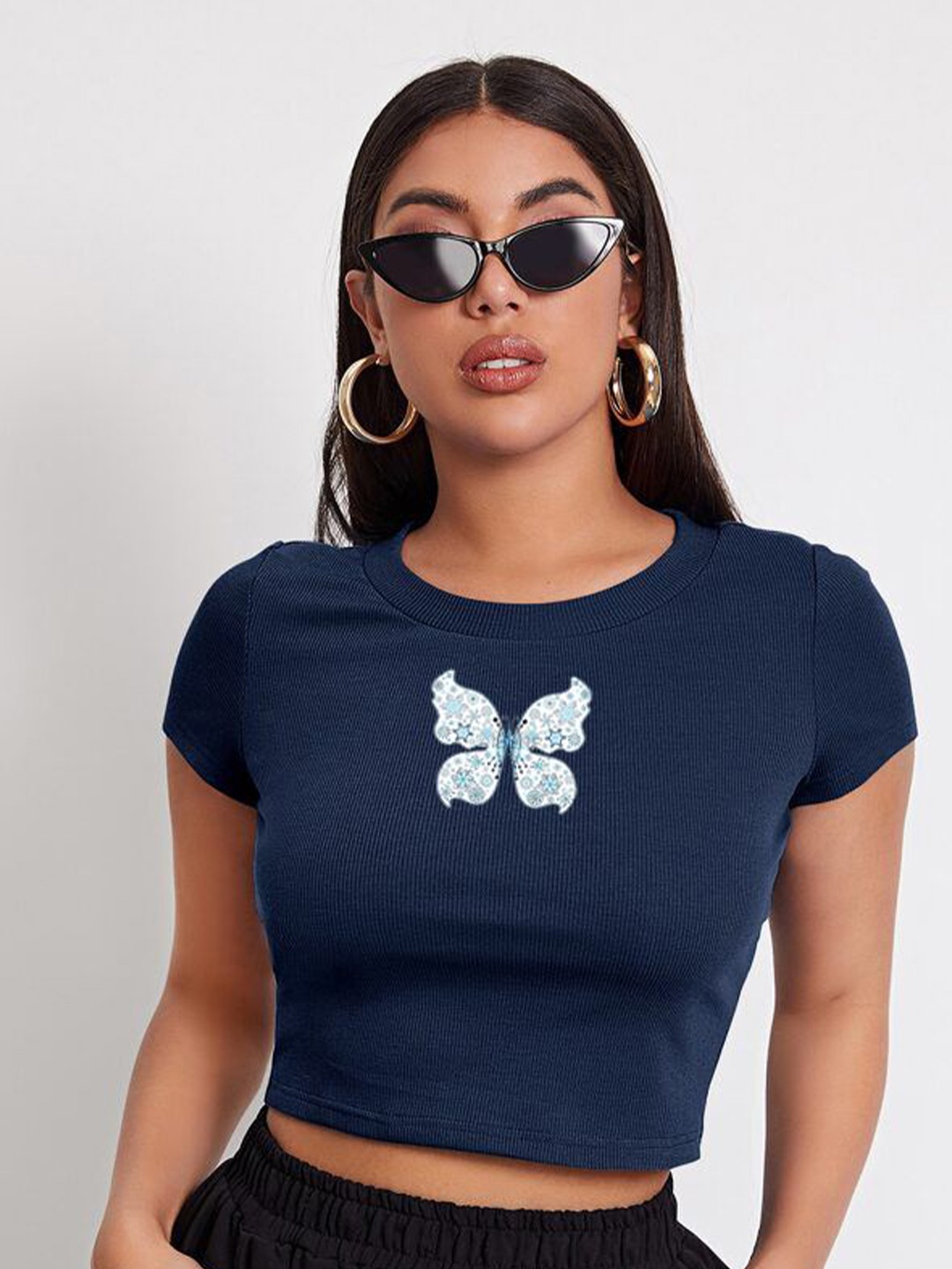 

sollobell Print Cotton Tank Crop Top, Blue