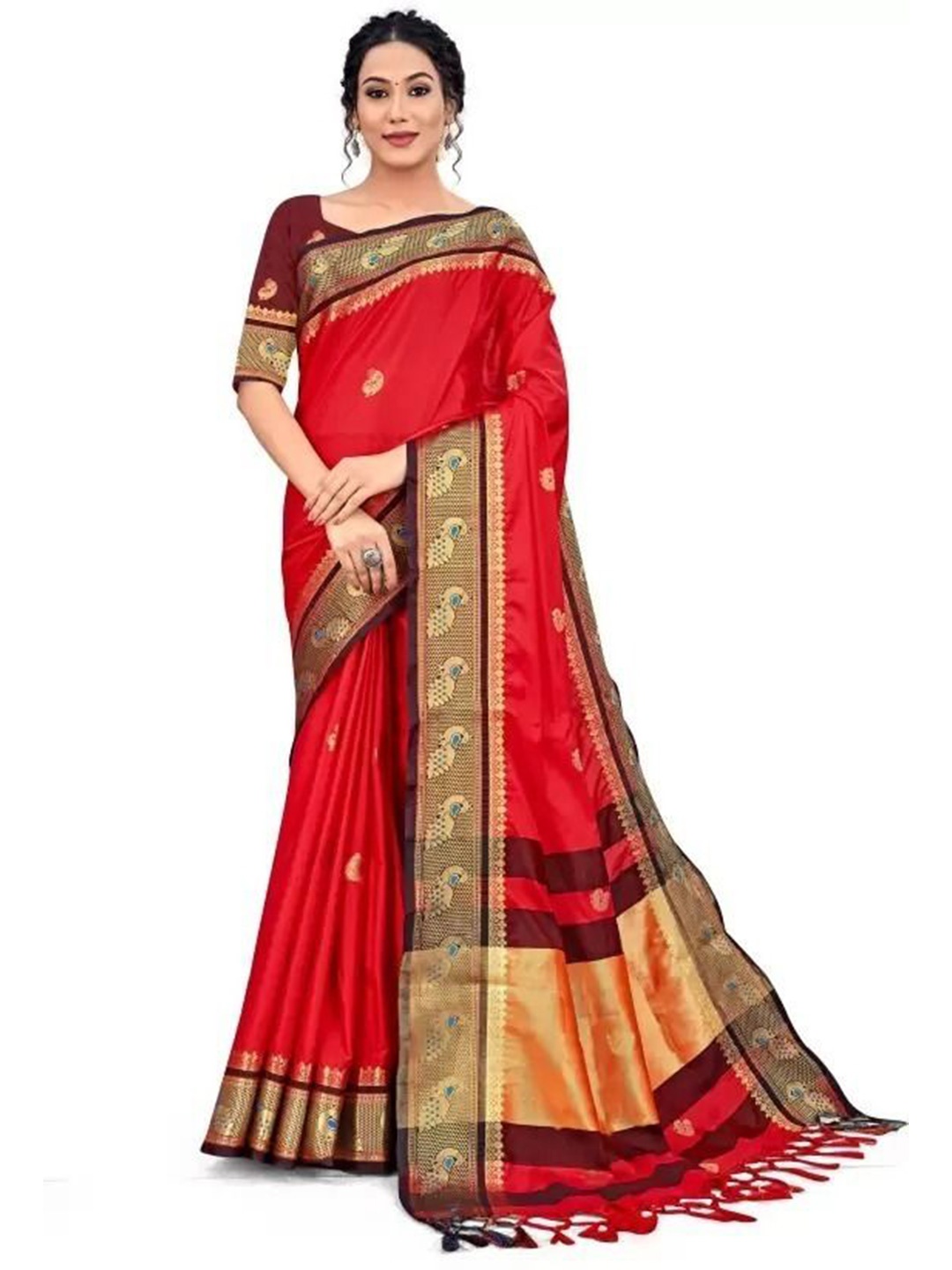 

Upalksh Woven Design Zari Maheshwari Saree, Red