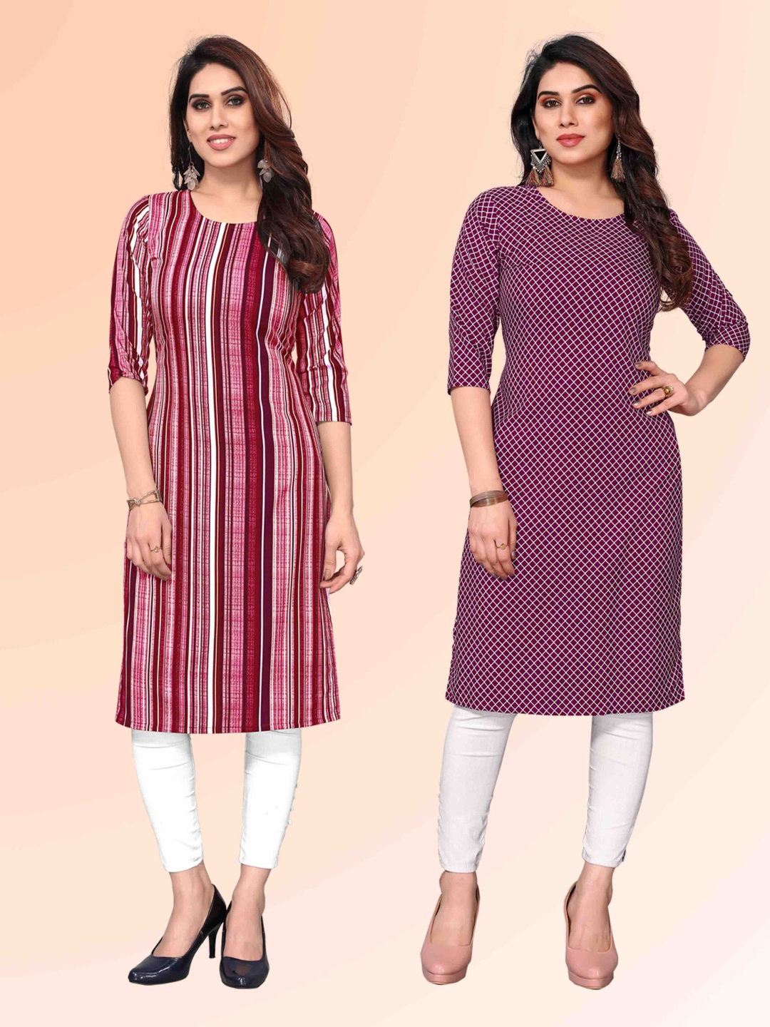 

KETAKI FASHION Selection Of 2 Striped Round Neck Kurta, Pink