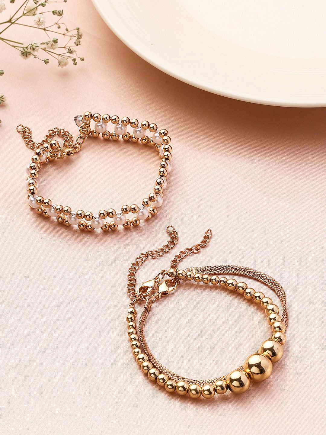 

Priyaasi Women Gold-Plated Pearls Wraparound Bracelet