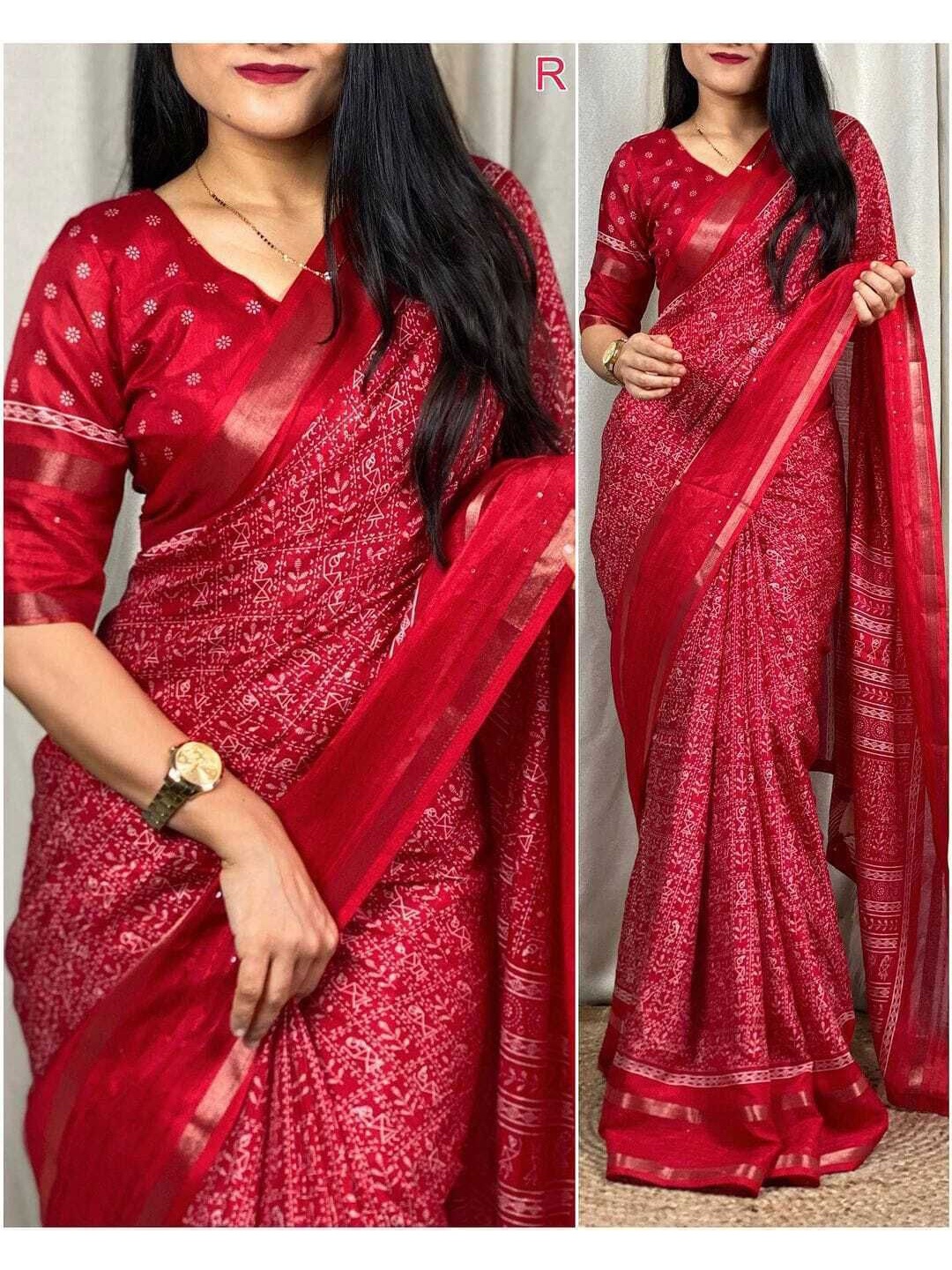 

Upalksh Warli Zari Jamdani Saree, Red