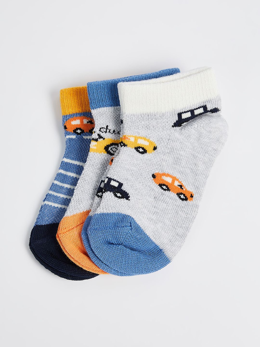 

max Boys Pack of 3 Patterned Ankle-Length Socks, Blue