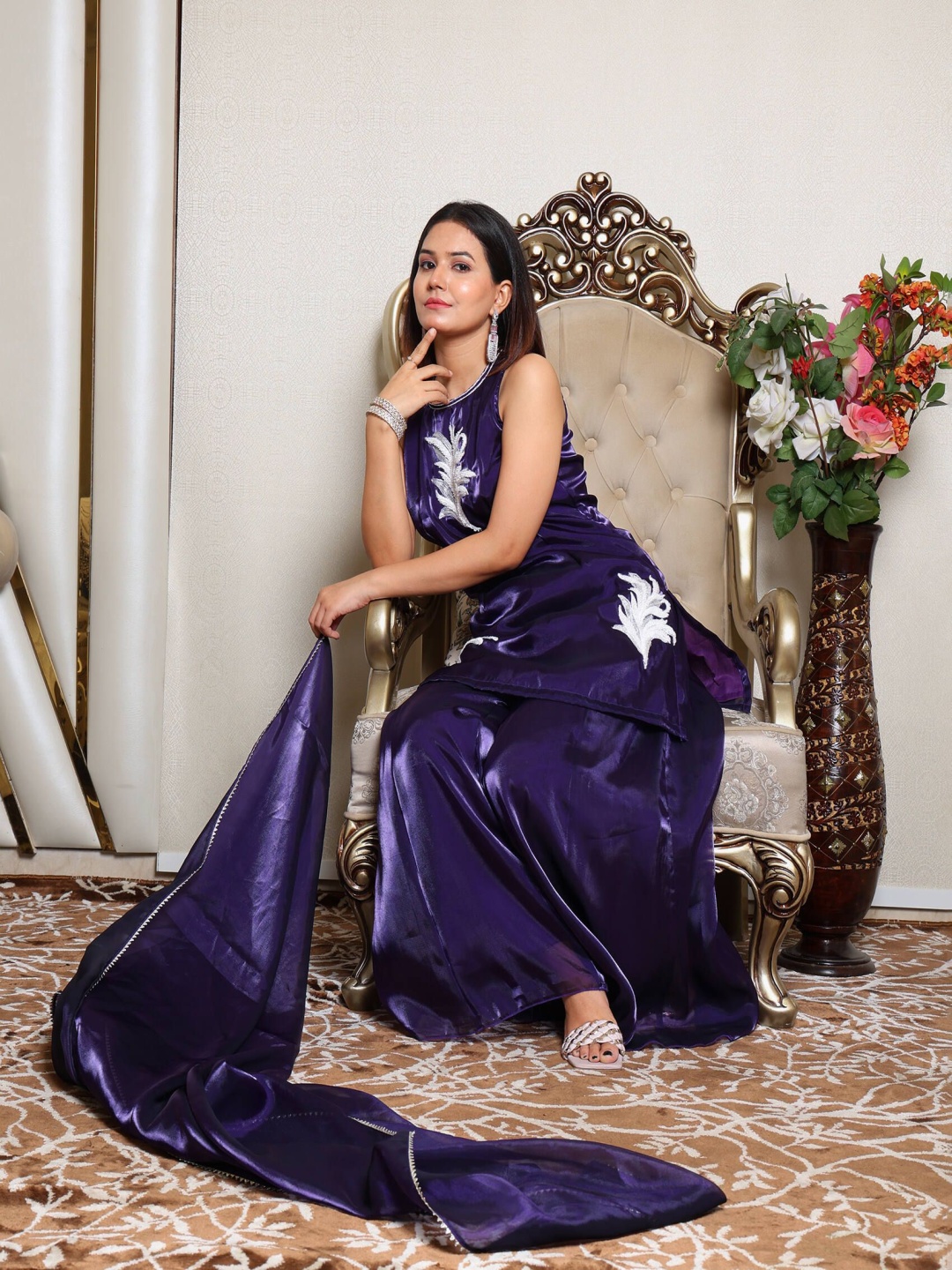 

KELLPAR Women Floral Embroidered Regular Kurti with Sharara & With Dupatta, Purple