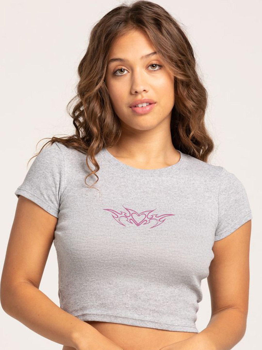 

sollobell Printed Cotton Crop Top, Grey