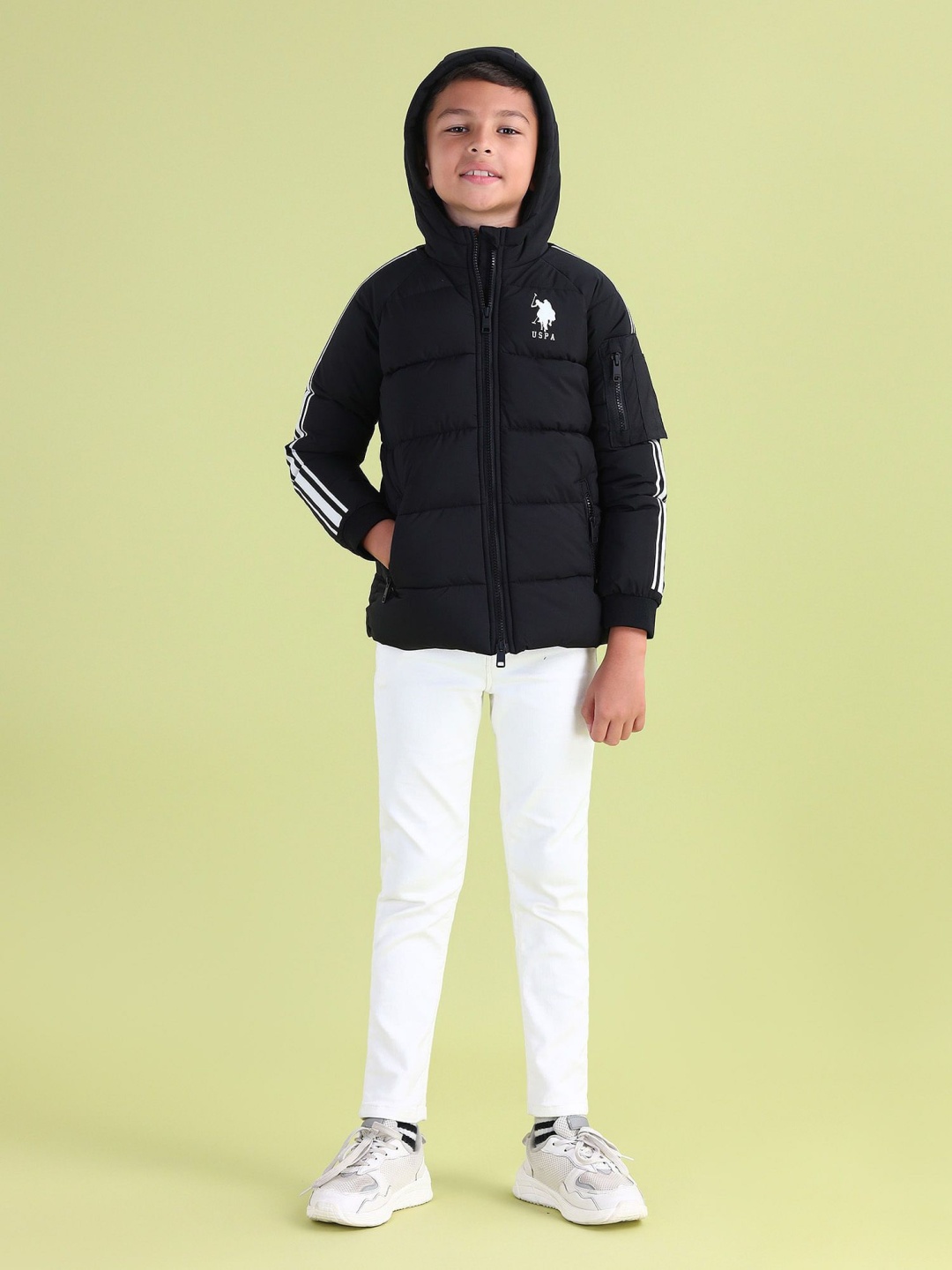 

U.S. Polo Assn. Kids Boys Hooded Striped Casual Padded Jacket, Black