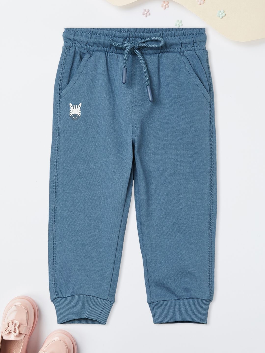 

max Boys Pure Cotton Mid Rise Joggers, Blue