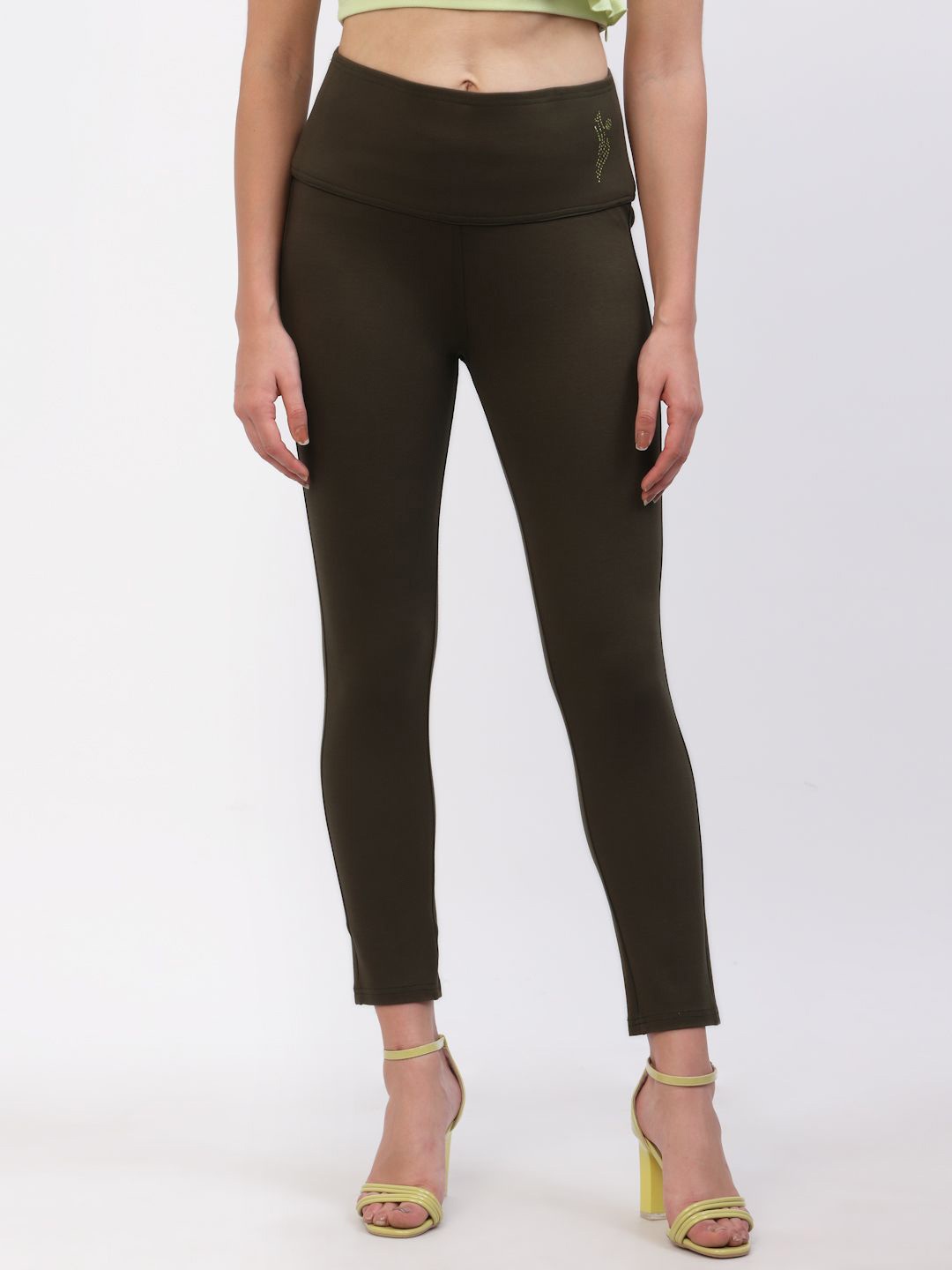 

DELIS Women Embellished Skinny Fit Jeggings, Olive
